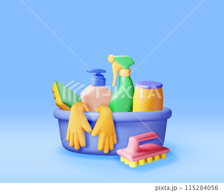 3D set of home cleaning tools isolated 3D set of home cleaning tools isolated 115284056