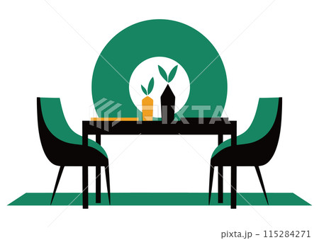 緑色の椅子とテーブルのセット 115284271