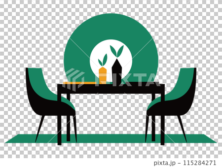 緑色の椅子とテーブルのセット 115284271