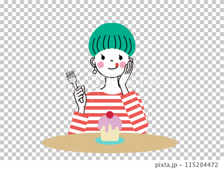 ケーキを見て幸せそうな表情の若い女性 115284472