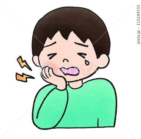 歯が痛い、泣いている男の子の手描きイラスト 歯が痛い、泣いている男の子の手描きイラスト 115284533