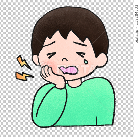 歯が痛い、泣いている男の子の手描きイラスト 歯が痛い、泣いている男の子の手描きイラスト 115284533