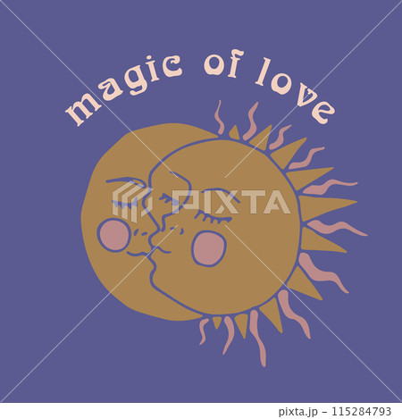 Mystical quote Magic of Love with kissing sun and moon 115284793