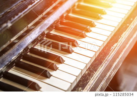 Piano keys background. Old vintage piano for classical music and jazz. 115285034