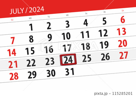 Calendar 2024, deadline, day, month, page, organizer, date, July, wednesday, number 24 115285201