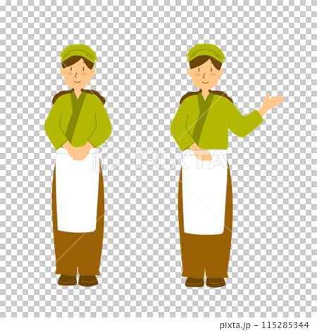 身穿日式製服微笑服務顧客的女性插畫 身穿日式製服微笑服務顧客的女性插畫 115285344