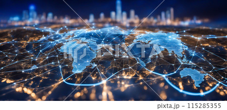 世界地図とグローバルネットワーク 115285355