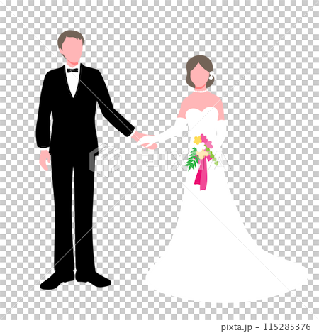 Portrait of a bride and groom holding hands Portrait of a bride and groom holding hands 115285376