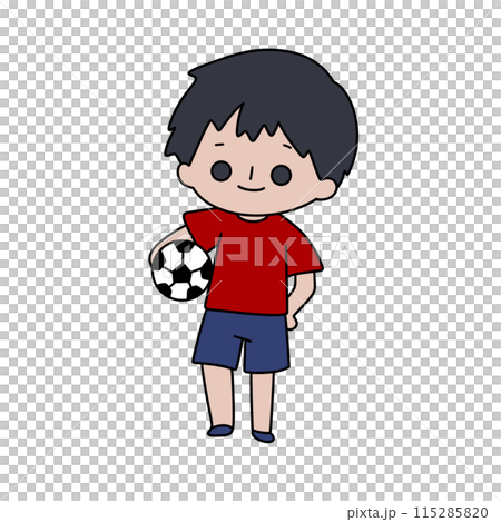 A cartoon boy is holding a soccer ball A cartoon boy is holding a soccer ball 115285820