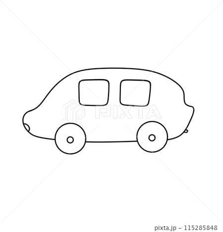 A cartoon car with a big wheel and a small wheel 115285848