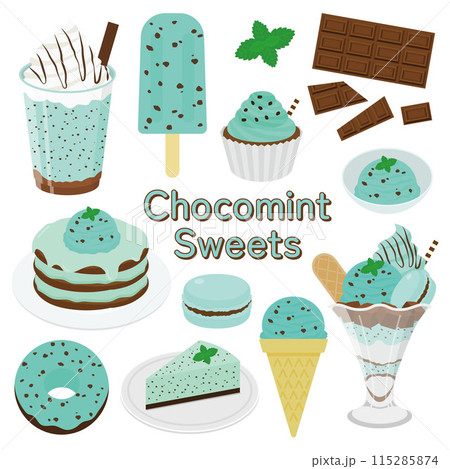 チョコミントスイーツのイラストセット 115285874