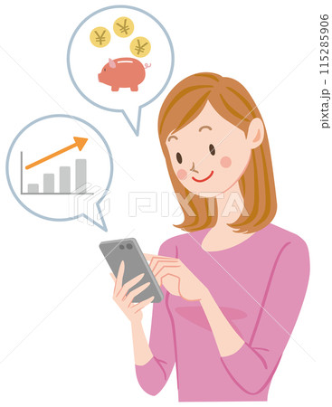 スマホを操作する女性のイラスト 投資 スマホを操作する女性のイラスト 投資 115285906