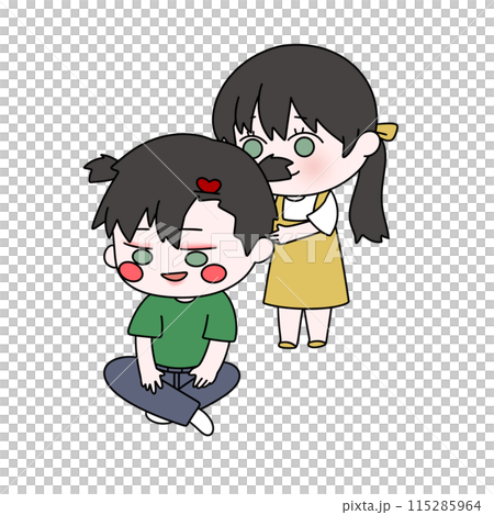 A cartoon of a boy and girl with a heart on the boy's head A cartoon of a boy and girl with a heart on the boy's head 115285964