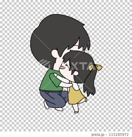 A cartoon of a man and a girl hugging A cartoon of a man and a girl hugging 115285972