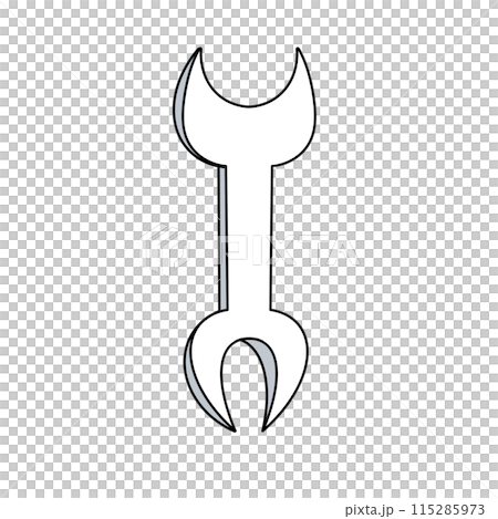 A wrench is drawn in white with a curved handle and a curved head A wrench is drawn in white with a curved handle and a curved head 115285973