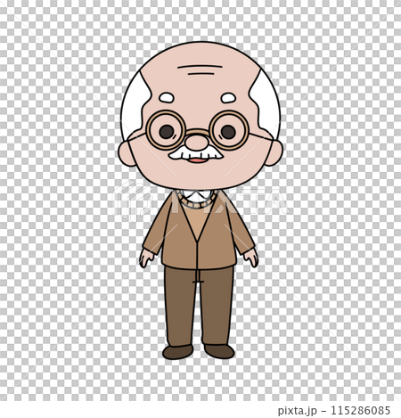 A cartoon man with glasses and a mustache is standing on a white background A cartoon man with glasses and a mustache is standing on a white background 115286085