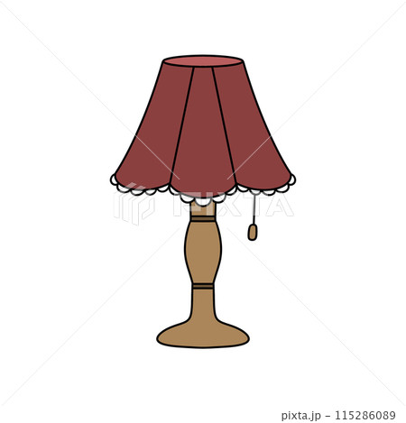 A lamp with a red shade sits on a white background A lamp with a red shade sits on a white background 115286089