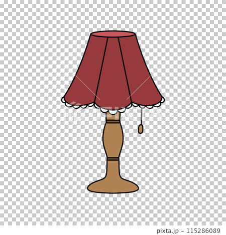 A lamp with a red shade sits on a white background A lamp with a red shade sits on a white background 115286089
