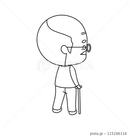 A man with glasses and a cane is walking 115286118