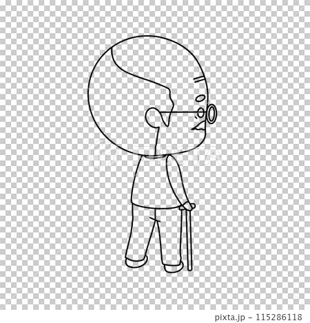 A man with glasses and a cane is walking 115286118
