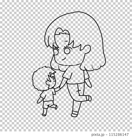 A woman and a child are holding hands 115286147