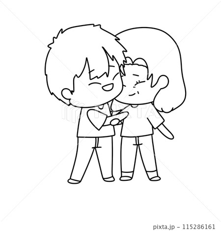 A couple of cartoon characters are hugging each other 115286161