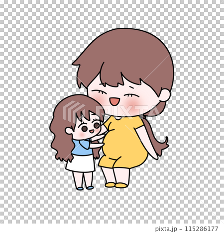 A cartoon drawing of a woman holding a baby 115286177