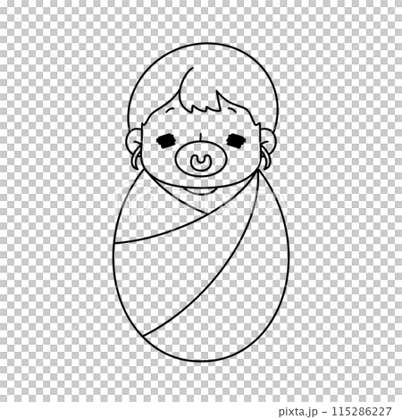 A baby is drawn in a white color with a blanket around him 115286227