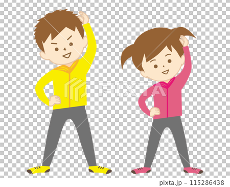 Boys and girls doing gymnastics in sportswear 115286438