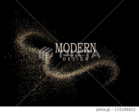 Abstract wavy isolated frame with golden glitter, design element 115286813
