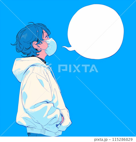 カジュアルな格好の男性と台詞の吹き出し カジュアルな格好の男性と台詞の吹き出し 115286829