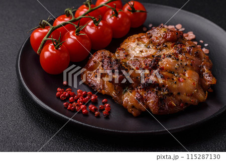 Delicious juicy chicken steak with salt, spices and herbs 115287130