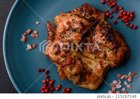 Delicious juicy chicken steak with salt, spices and herbs Delicious juicy chicken steak with salt, spices and herbs 115287148