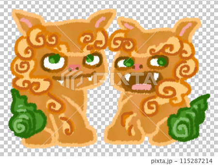 緑の尻尾の二匹のシーサーのイラスト素材 115287214