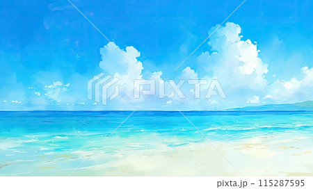 夏のビーチの水彩画_4 115287595