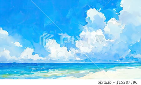 夏のビーチの水彩画_5 115287596