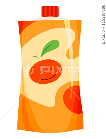Baby healthy food. Kids meal icon, isolated on white background. Vector flat cartoon illustration of fruit and vegetable puree, porridge, milk and biscuits 115287886