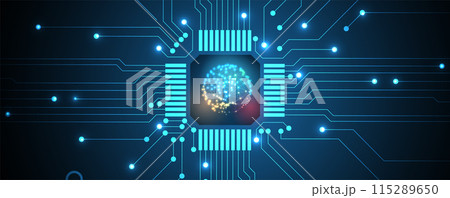 Abstract Artificial intelligence. Cloud computing. Machine learning. Technology web background. Virtual concept futuristic background. Vector art. 115289650