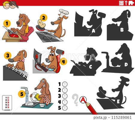 finding shadows activity with cartoon dogs characters 115289861