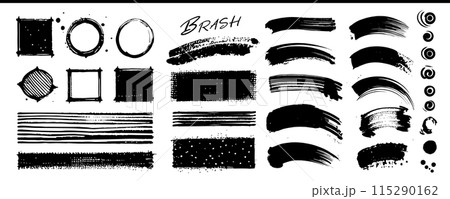 四角、円、線、筆で描いた動きのあるデザイン素材 四角、円、線、筆で描いた動きのあるデザイン素材 115290162