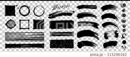 四角、円、線、筆で描いた動きのあるデザイン素材 四角、円、線、筆で描いた動きのあるデザイン素材 115290162