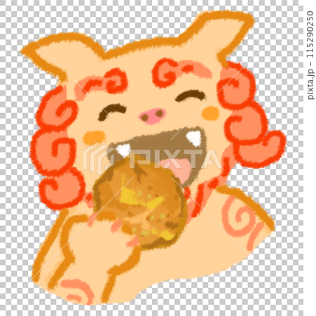 サーターアンダギーを食べるシーサー 115290250