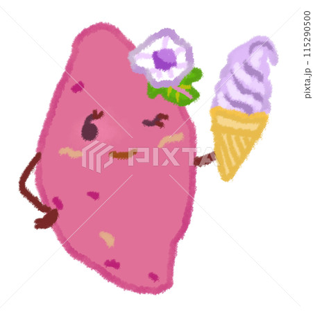 紫芋ソフトクリームを持った紫芋のキャラクター 115290500