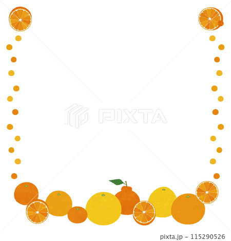 蜜柑いろいろ勢揃い_柑橘類のフレーム_水彩風タッチ_正方形 115290526