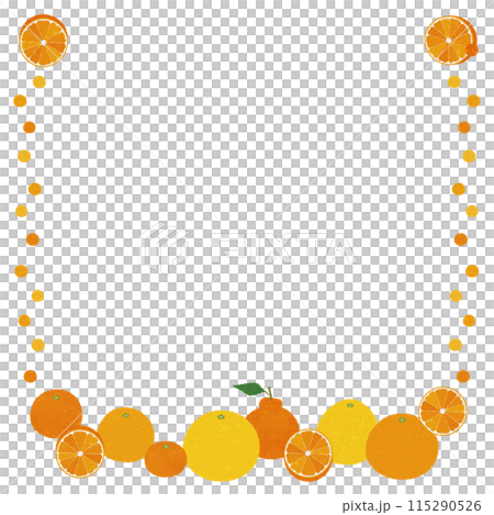 蜜柑いろいろ勢揃い_柑橘類のフレーム_水彩風タッチ_正方形 115290526
