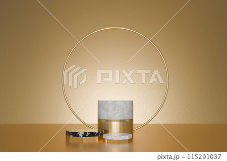 3D Render of Marble and gold pedestal over gold 115291037