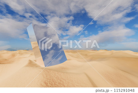 3D Render of Desert and mirror 115291048