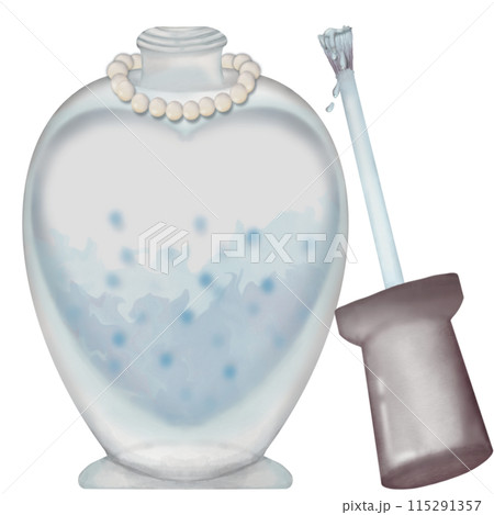 Nail polish pink and light blue,hand drawn style coquette decorated with ribbon and pearl.  115291357