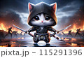 Samurai cat chibi neko characters 02 generative AI 115291396