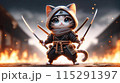 Samurai cat chibi neko characters 03 generative AI 115291397